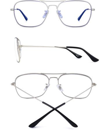 JM Aviator Computer Blue Light Blocking Glasses  Square Eye Protect Video Eyeglasses Anti Glare Men Women Silver Frame Black Temple Tips - Buy Online on GoSupps.com