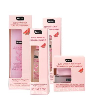 b.pure Glow Up Renewing Skin Care Gift Set - 1 Toner 2 Renewing Serums 1 Moisturizer - Hyaluronic Acid Niacinamide and Watermelon Extract Kit - Buy Online on GoSupps.com