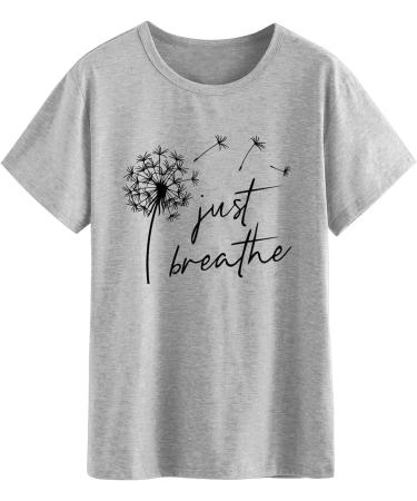 VINGVO Short Sleeve Blouse Stylish Round Neck Printed Stylish Short Sleeve T Shirt for Dating Small Light Gray (Black Font) - Buy Online on GoSupps.com