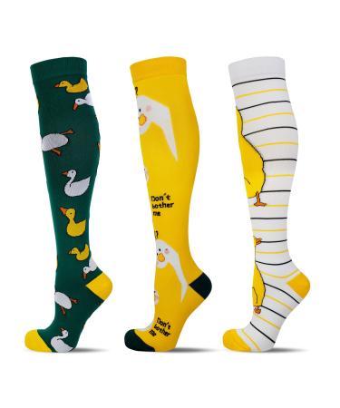 LEOSTEP Compression Socks for Women (3Pair) Knee High Support Stocking Ideal for Nurse Flight Sports Travel Pregnancy 20-30mmHg L-XL Little Duck