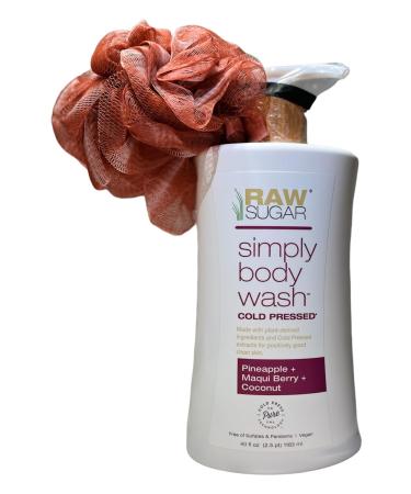 Raw Sugar Body Wash - Pineapple + Maqui Berry + Coconut - 40 fl oz Plus Sponge loofah clear