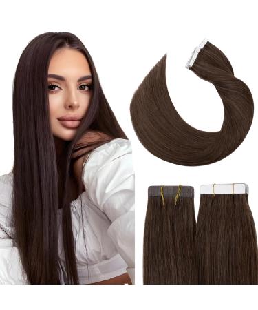 Elailite Tape Extensions Hair extension - Invisible Tape Extensions Real Hair - Real Human Hair - 20PCs Tape in Extensions - Glatt - 60cm 30g #04 Mittles Braun