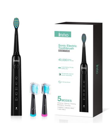 Initio Sonic Electric Toothbrush for Adults  Rechargeable Toothbrush with Smart Timer  5 Modes  3 Brush Heads  40 000 VPM Motor  Whitening Power Toothbrush  IT959 (Black) Dark Black
