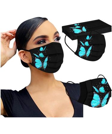 Adults Black Disposable_Face_Masks_Butterflies_Printed_Face_Cover Non-Woven Fabric Comfotable for Outdoor Daily Protction - Buy Online on GoSupps.com