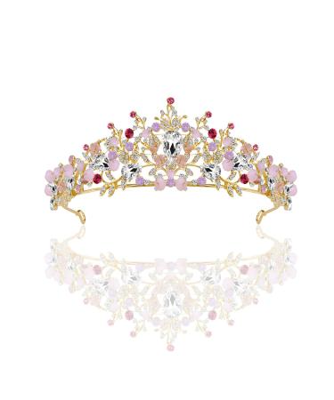 Bogoro Qazuwa Krone Tiara wedding crown crystals Princess crown bride tiaraDem krone women tiara crystal crown for cosplay birthday party party gift (ros gold)