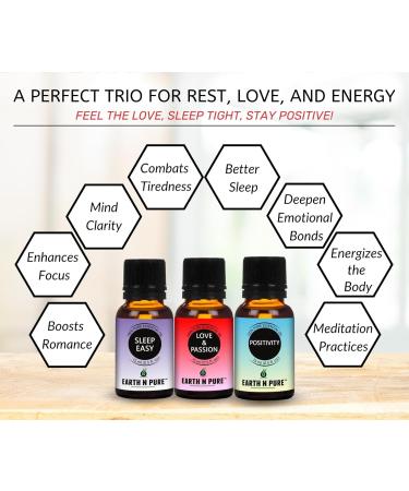 Earth N Pure Natural Essential Oil Blend- Pack of 3 | Love & Passion, Sleep Easy and Positivituy | 15ml each Sleep, Positivity & Love Set Of 2 (15 ml) - Buy Online on GoSupps.com