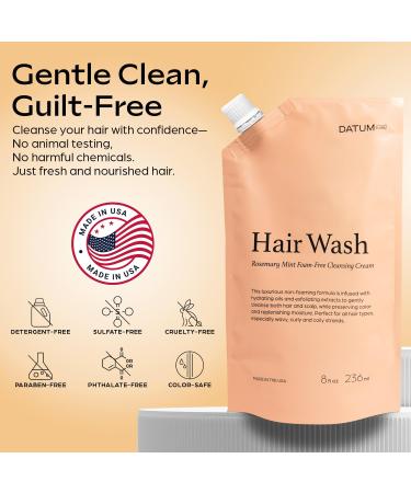 Datum Labs Hair Wash & Scalp Brush | 8 oz Sulfate-Free Hair Cleansing Cream for All Hair Types | Natural Color Protectant Cruelty-Free Alternative to Shampoo & Conditioner - Buy Online on GoSupps.com