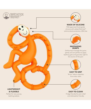 Matchstick Monkey Mini Teether - Antimicrobial Silicone, BPA Free, Easy-to-Grip - Orange, 10 cm - Ages 3 Months - Buy Online on GoSupps.com