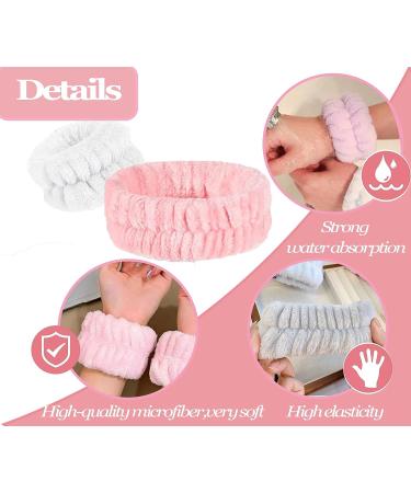 Microfiber 3pcs Face Wash Headband and Wristband Set for Skincare - Pink - Buy Online on GoSupps.com