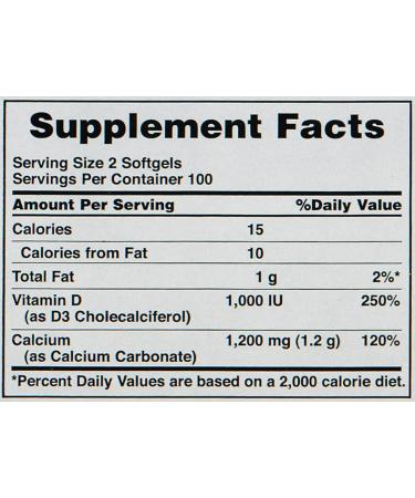 Puritan's Pride Calcium with Vitamin D3 Softgels 1200mg, 200 Count - Pack of 1 - Buy Online on GoSupps.com