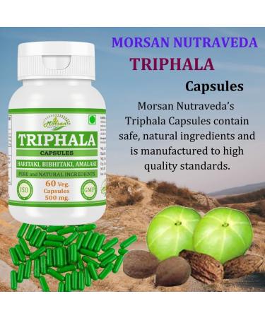 Morsan Nutraveda 's Triphala (Haritaki Bibhitaki Amlaki) Capsules | Combo Pack of 4 x 60 x 500 mg Veg. Capsules (4) - Buy Online on GoSupps.com