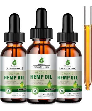 MaxHemp Hemp Oil - Natural Hemp Oils - Helps Anxiety Stress Calming Relaxation Sleep - Organic Tincture Drops - C02 Extraction Hemp Drop Vegan Non-GMO(3 Pack) Natural 0.33 Fl Oz (Pack of 3)