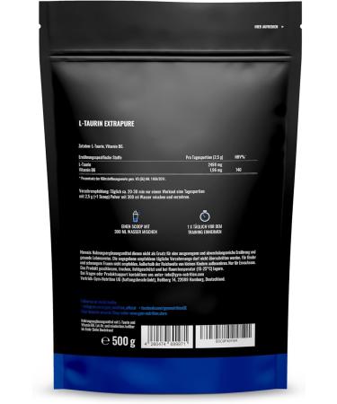 Premium Taurin Powder 500g - Vegan L-TAUS Amino Acid - Pure Additive-Free Optimally Soluble - Laboratory Tested Quality - Gym Nutrition from Germany - Buy Online on GoSupps.com