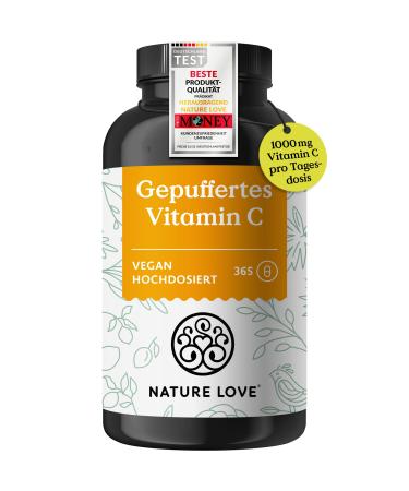Nature Love buffered vitamin C - high dose with 1000mg vitamin C per daily dose - 365 capsules - pH -neutral & stomach -friendly - vegan - Buy Online on GoSupps.com