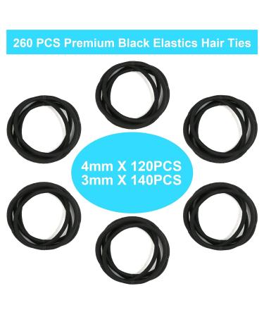260 PCS Black Hair Ties Set for Women & Men - Premium Elastic Ponytail Holders for Thick Hair - 120PCS 4mm & 140PCS 3mm Hair Bands - Buy Online on GoSupps.com