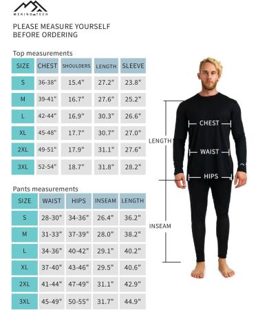 Shop Merino.tech 100% Merino Wool Underwear Set for Men - Thermal Long Sleeve Shirt Pants & Hiking Socks | XL Black - Buy Online on GoSupps.com