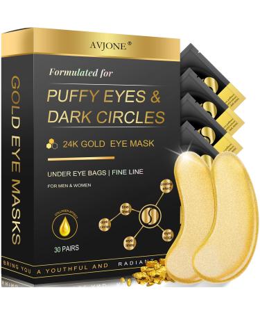 AVJONE 24K Gold Eye Mask- 30 Pairs - Puffy Eyes and Dark Circles Treatments  Relieve Pressure and Reduce Wrinkles, Revitalize and Refresh Your Skin 30 Pairs(Pack of 1)