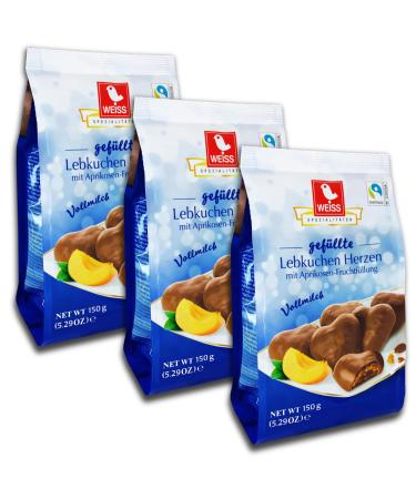 topDeal 3 Packs of 3 x 150g Sachets of Gingerbread with Whole Milk Hearts Apricot Filling White