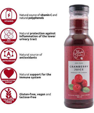 MapleFarm - 100% pur jus de canneberges canadiens 350 ml - Cranberry - Concentr de canneberge - Jus de Cranberry - Buy Online on GoSupps.com