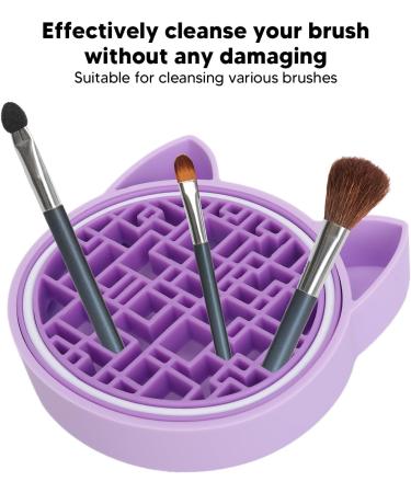 Makeup Brush Cleaning Bowl Skin-Friendly Makeup Brush Cleaning Mat Cat Shape Remove Dirt for Daily Use (Purple) - Buy Online on GoSupps.com