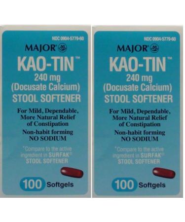 Docusate Calcium 240 MG Stool Softener Softgels Generic for Surfak 100 Softgels Per Bottle Pack of 2 Bottles