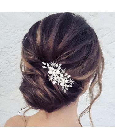 Zoestar Pearl Bridal Wedding Hair Comb Silver Rhinestone Bridal Headpiece Stars Hair Accessories for Women and Girls - Buy Online on GoSupps.com