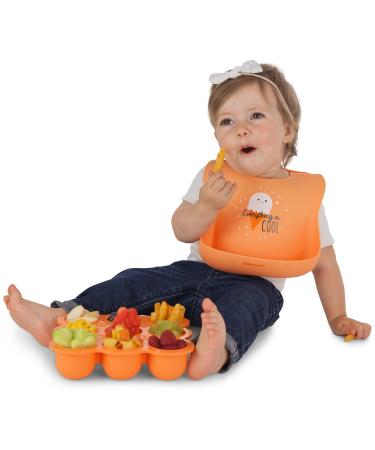 Kiddo Feedo Roll Up Bib for Baby & Toddler | Easy Clean Mealtime Bib with Pocket | Comfortable Orange Bib for Mess-Free Dining - Buy Online on GoSupps.com