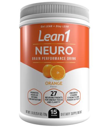 Lean1 Neuro Mental Energy Powder Drink orange flavor 15 serving tub by Nutrition53 Orange 1.69 Ounce (Pack of 15)