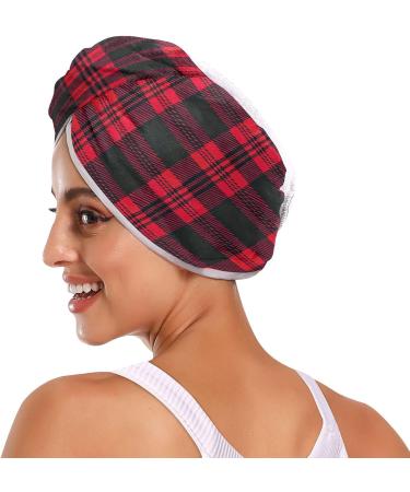 Buy Black and Red Checkered Dry Hair Cap & Towel Set | 2-Piece Quick Drying Super Absorbent Soft & Comfortable - Buy Online on GoSupps.com