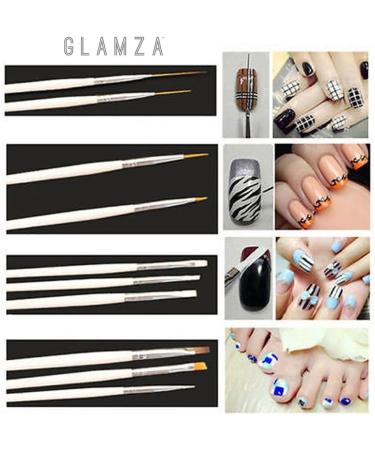 Glamza 20pc Nail Art Design Gel Painting Dotting Pen & Brush Set Manicure Pedicure Kit - Buy Online on GoSupps.com