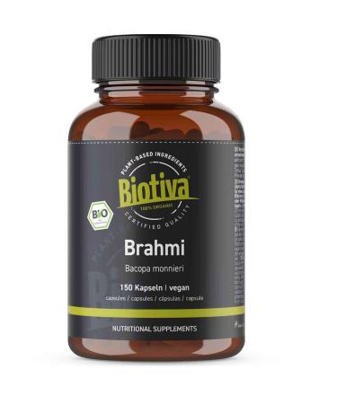 Organic Brahmi Capsules | 150 Capsules | 500mg per capsule | Bacopa Monnieri | Water Hyssop | Vegan | Guaranteed without additives | Packaged and controlled in Germany | Biotiva