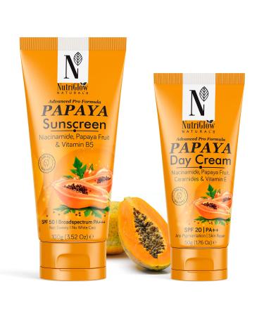 Nutriglow NATURAL'S Papaya Sunscreen SPF 50 (100gm) & Papaya Day Cream (50gm) for Radiant Glow