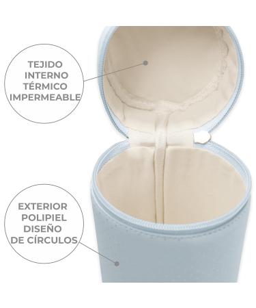 Duffi Baby Bottle Holder - Insulated Synthetic Leather Thermal Bag for Warm & Cold Bottles - Easy Clean Zip & Handle - Blue Circles Design - Buy Online on GoSupps.com