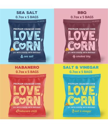 LOVE CORN Sea Salt Smoked BBQ & Vinegar Habanero - 20 Pack - 0.7 Oz Each - Buy Online on GoSupps.com