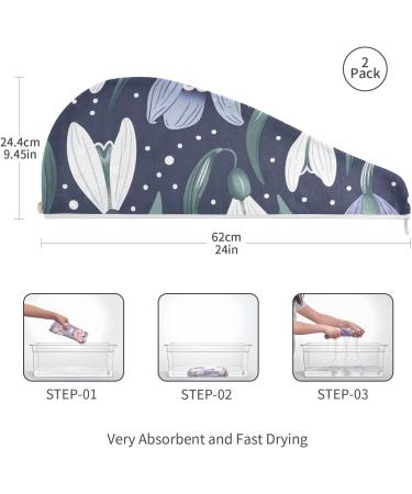 Hand Drawn Spring Snowdrops Hair Towel 2 Pack - Super Absorbent Quick Dry Turbans for Women & Girls - Buy Online on GoSupps.com