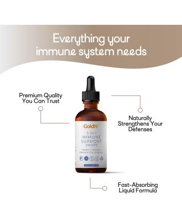 GoldN 5-in-1 Immune Support Drops | Vitamin C Quercetin Elderberry Zinc Echinacea | No Artificial Ingredients | Non-GMO Gluten-Free | 2oz (60ml) | 1-Month Supply - Buy Online on GoSupps.com