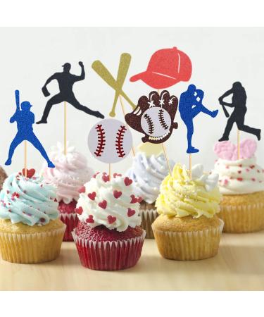 UXYOKM 24Pcs Baseball Cupcake Toppers Glitter Baseball Players Cupcake Picks Baby Shower Kids Birthday Sport Theme Party Cake Decorations Supplies - Buy Online on GoSupps.com
