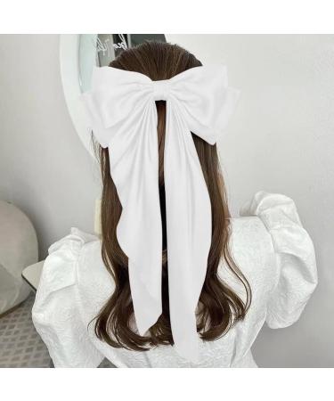 Elegant White Hair Bow in French Ribbonsatin Large Secure Clip Versatile Accessory for Women and Girls - Buy Online on GoSupps.com