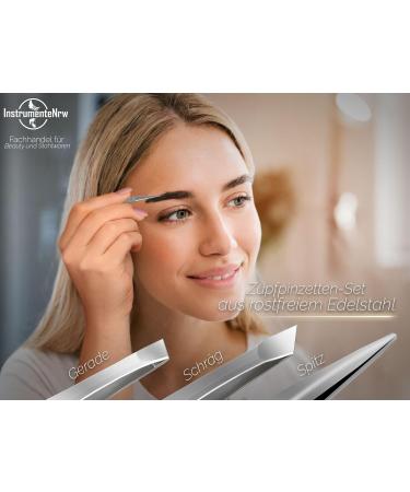 Premium Hair Plucking Tweezers Set of 3 Slanted Pointed & Straight Head Stainless Steel 8 cm for Precision Grooming - Buy Online on GoSupps.com