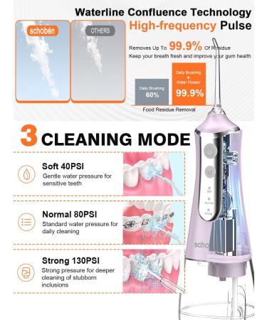 Portable Cordless Water Flosser - 300ML 4 Tips 3 Modes | Rechargeable Waterproof Dental Oral Irrigator for Braces Care (Violet) - International Shipping - Buy Online on GoSupps.com