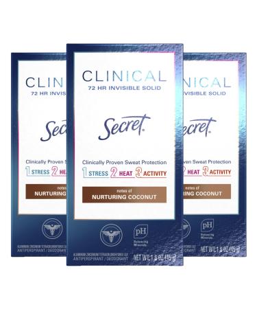 Secret Clinical Strength Antiperspirant and Deodorant for Women Invisible Solid Clean Coconut 1.6oz (Pack of 3)