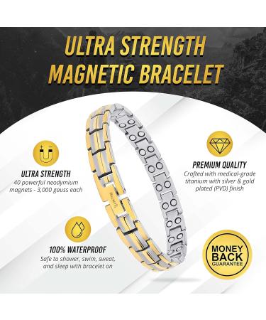 Magnetrx Ultrastarkes Titan Magnet Hard Band for Women | Adjustable Magnetic Titanium Bracelets (Silver & Gold) - Perfect Fit Size Tools - Buy Online on GoSupps.com