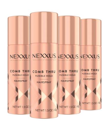Nexxus Travel Hairspray Comb Thru Flexible Hold 4-Pack 72-Hour Anti-Humidity Shield 48-Hour Frizz Control Rose Fragrance 1.5 Oz Ea