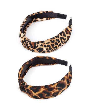 Belerry 2 Pack Leopard Hairbands Knot Headbands Turban Headband Wide Headbands for Women and Girls Supplies