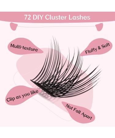 Lash Clusters 72 Pcs Individual Volume Eyelashes - DIY Lash Extension C Curl 10mm - Super Thin Band, Comfortable - Buy Online on GoSupps.com