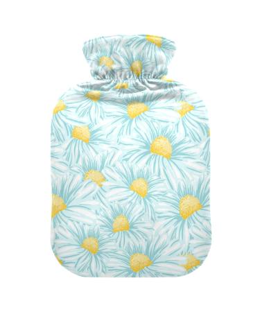 Hot Water Bottles with Cover Cute Daisy Hot Water Bag for Pain Relief for Kids and Adults Heating Bottles 2 Liter