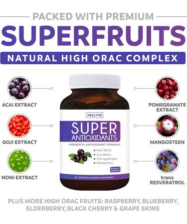 Super Antioxidant Supplement - Acai Berry, Goji Berry, Pomegranate & Trans Resveratrol Blend - Natural Fruit Formula for Skin Care - 60 Capsules - Buy Online on GoSupps.com