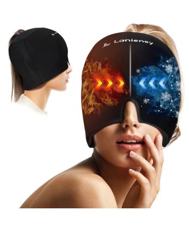 Migraine Ice Head Cap for Cold and Hot Compress Therapy  Upgraded Odorless Headache Relief Cap  Flexible Migraine Relief Hat with Reusable Ice Gel for Puffy Eyes  Tension  Sinus  and Stress  Black Black Average