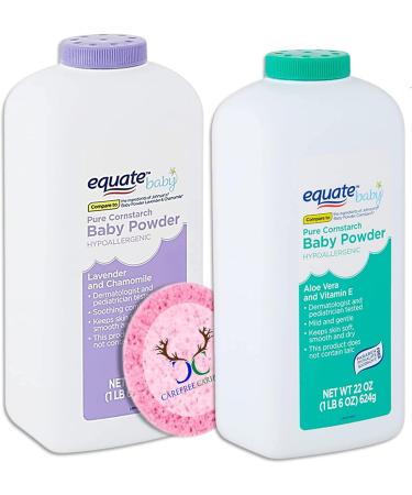 Pure Cornstarch Baby Powder Bundle: Lavender/Chamomile & Aloe Vera/Vitamin E (44oz total) with Compressed Facial Sponge - Buy Online on GoSupps.com