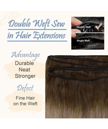 Easyouth Real Human Hair Balayage Sew in Weft Extensions Remy 16 Inch Brown to Medium Blonde Ombre - 100g - Buy Online on GoSupps.com